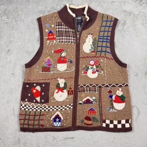 VTG Designer Originals Studio Joy Christmas‎ Zip Up Sweater Vest Womens M